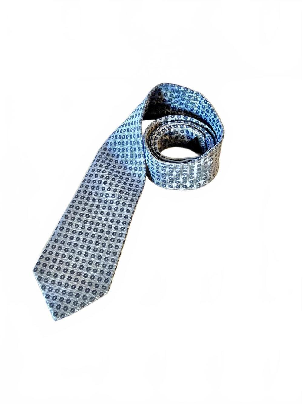 Yves Saint Laurent Pour Homme Light Blue Geometric Print Silk Tie